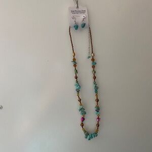 Turquoise beaded necklace and earrings